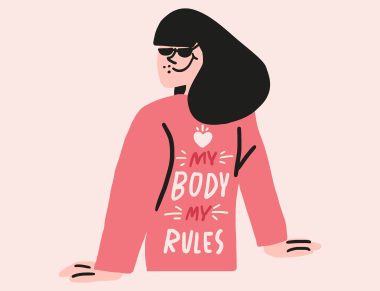 Woman character sticker collage element vector, my body my rules body positivity concept